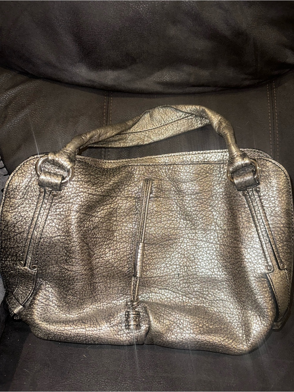 Celine Metallic Pewter Pebbled Leather Shoulder Bag